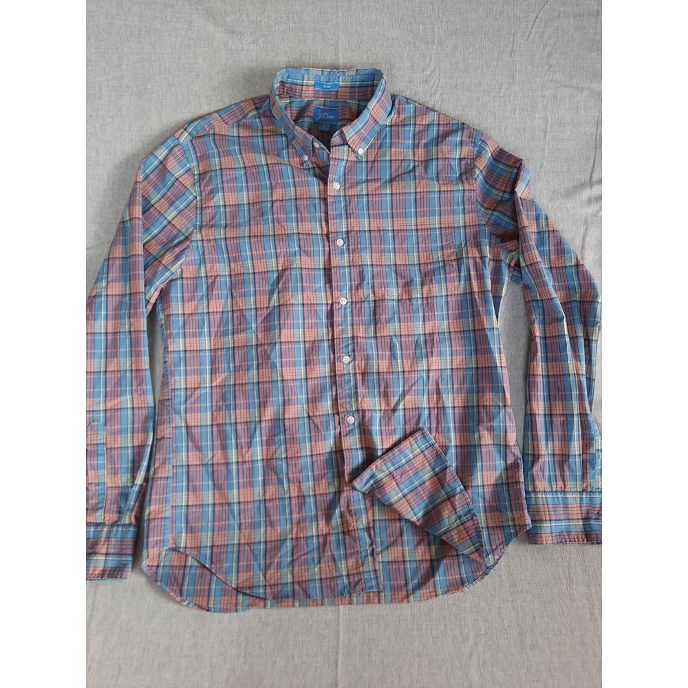 J. Crew Slim Fit Mens Large Multicolor Lightweight Stretch Plaid Button's Shirt